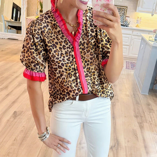 Casual bedrukte V-hals van dames