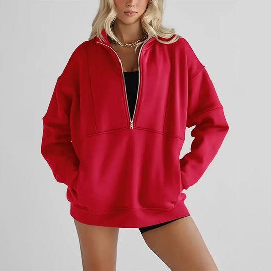 Dames Casual Top met Kraag en Halve Rits