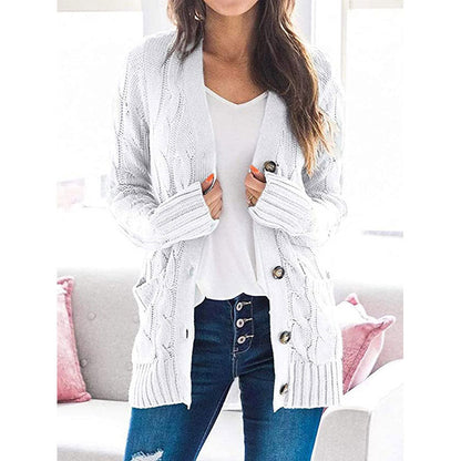 🔥Dames herfst casual langemouwen open vest met knopen en kabelpatroon (bij aankoop van 2 stuks gratis verzending)