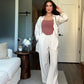 Set van effenkleurig, relaxed shirt en wijde broek