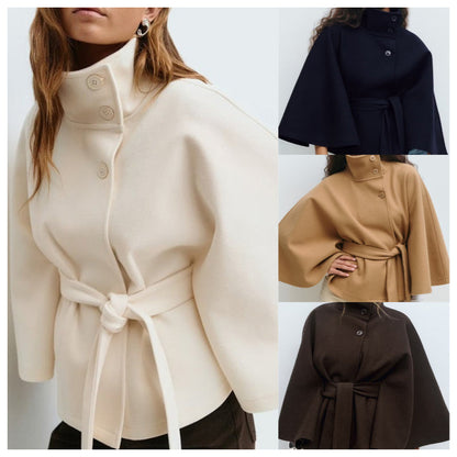 🧥 Dames Cape-Jas Met Opstaande Kraag & Riem – Kleine-Schoonheid Ontwerp, Tijdeloze Esthetiek!