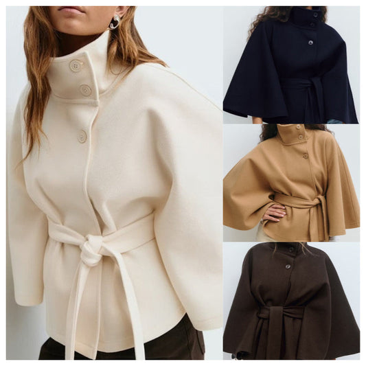 🧥 Dames Cape-Jas Met Opstaande Kraag & Riem – Kleine-Schoonheid Ontwerp, Tijdeloze Esthetiek!
