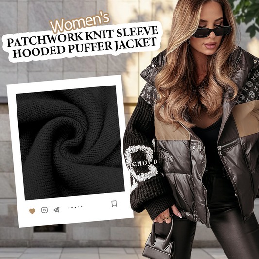 🎁 Hot Sale 50% KORTING 🔥Dames Patchwork Gebreide Mouw Capuchon Pufferjack | Gratis Express Levering✈️