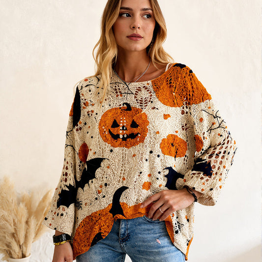 🎃Losvallende Halloween-trui met vleermuismouwen voor dames🎁