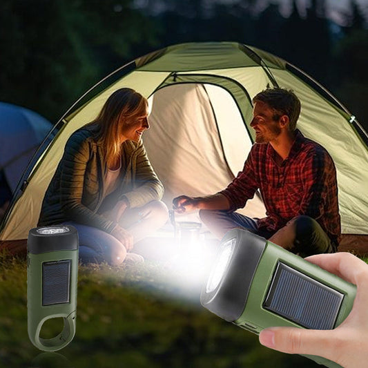 Noodlamp voor buiten (handzwengel + zonne-energie + USB-oplaadfunctie)