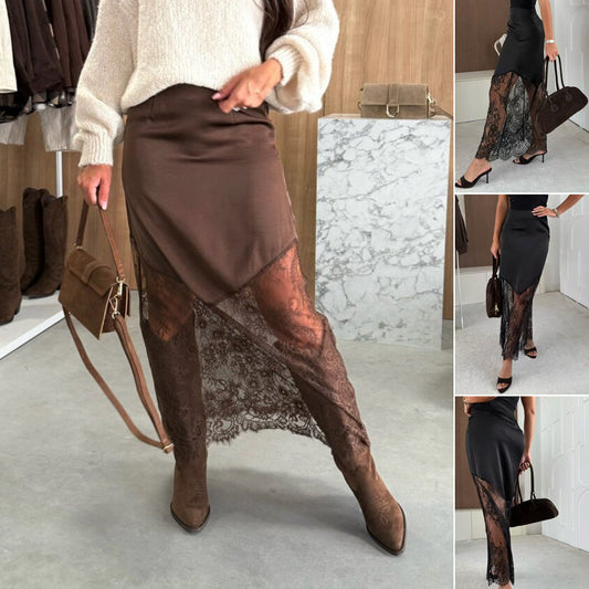 Elegante Lange Rok voor Dames met Kanten Paneel