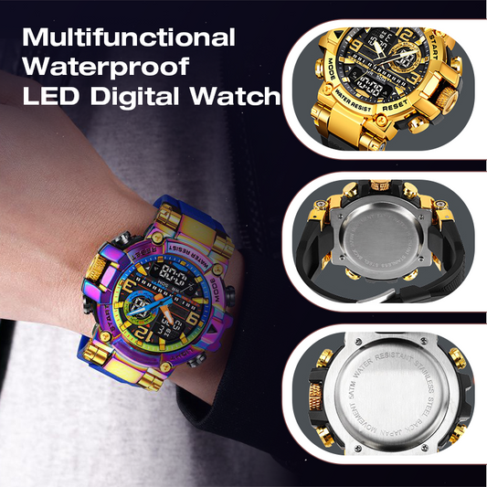 💥【LIMITED TIME 50% OFF】🔥 Multifunctioneel LED Digitaal Horloge | Kwarts + Elektronisch Uurwerk | Stopwatch/Wekker/Kalender/Dubbele Tijdzone | 50m Waterdicht | LED-Achtergrondverlichting | 7 Kleuren
