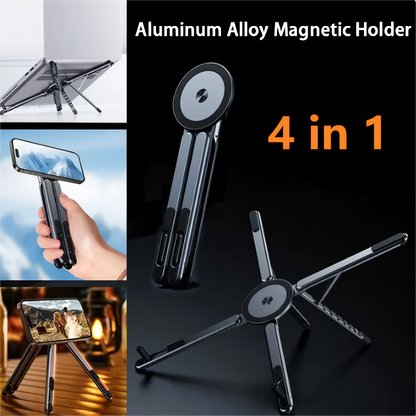 🎉50% KORTING!📱4-in-1 Multifunctionele Magnetische Apparaatstandaard: Aluminiumlegering – Draagbaar, Verstelbaar & Stabiel Voor Telefoon/Tablet/Laptop!
