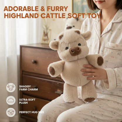 💥 Met 50% korting! 🔥 Highland-rund knuffel – 35 cm, wolkzacht PP-materiaal, abrikoos/roze/wit, schattig boerderij-ontwerp, ideaal voor knuffelen, voorlezen en cadeau, voor kinderen vanaf 0+ 🐮