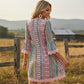 💥【LIMITED TIME 50% OFF】🔥 Boho V-hals Jurk | Geometrische Print | Kanten Klokmouwen | Geschulpte Kanten Zoom | Ademend & Huidvriendelijk | S-2XL