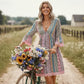 💥【LIMITED TIME 50% OFF】🔥 Boho V-hals Jurk | Geometrische Print | Kanten Klokmouwen | Geschulpte Kanten Zoom | Ademend & Huidvriendelijk | S-2XL