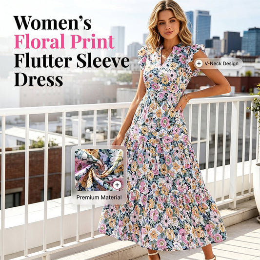 Zomer Maxi Jurk in Kleurrijke Bloemenprint | Ademend Materiaal | Perfect voor Vakantie en Feest