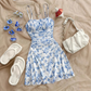 【Vakantie Chic】 Bloemenjurk met Achterloos Ontwerp | Lichtblauw/Rood | Maten XS-XL