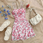 【Vakantie Chic】 Bloemenjurk met Achterloos Ontwerp | Lichtblauw/Rood | Maten XS-XL