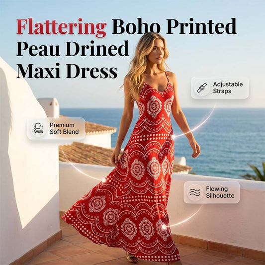 Dames Boho Print Maxijurk | Met Verstelbare Bandjes | Lichtgewicht & Vloeiend | Perfect voor Vakantie