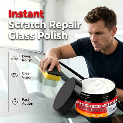 💥【50% OFF】🔥 Diepe Krasherstelpasta voor Glas | Verwijdert Wiperstrepen/Kalk/Hars/Oliefilm | Incl. Hydrofobe Coating | Eenvoudige DIY, Geen Gereedschap | Voor Autoruit/Tuimel/Douchedeur/Bril | 50g + Spons 🚗