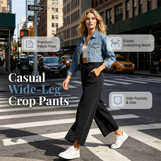Dames Wide-Leg Crop Pants | Zachte Stof | Met Trekkoord & Zakken | 5 Kleuren | S-2XL