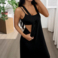 Vrouwen Tank Top Maxi Jurk | Met Zijaansnijdingen | Twee-Delen Look | Donkergrijs/Zwart