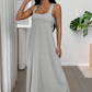 Vrouwen Tank Top Maxi Jurk | Met Zijaansnijdingen | Twee-Delen Look | Donkergrijs/Zwart