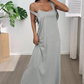 Vrouwen Tank Top Maxi Jurk | Met Zijaansnijdingen | Twee-Delen Look | Donkergrijs/Zwart