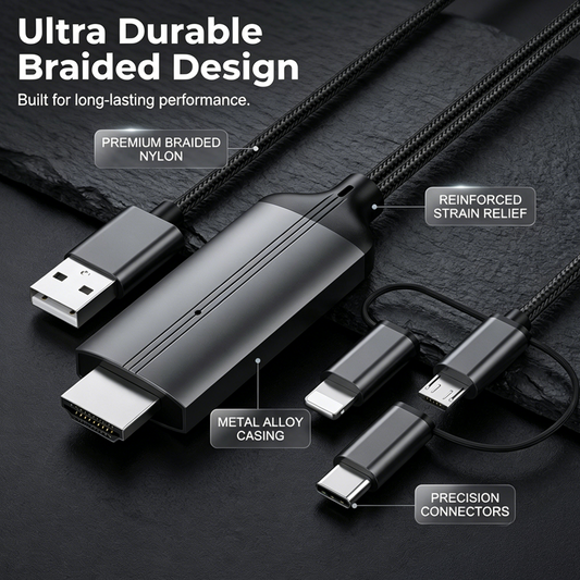 3-in-1 Schermspiegelingskabel | Type-C/Micro-USB/Lightning naar HDMI | 2m | 1080P