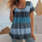 💥 Met 50% korting! 🔥 Plus-size T-shirt met plooien & kleurblokken – geruffelde hals, soepel vallend, ademend spandex, maat 1XL-5XL, 3 kleuren (paars/blauw/kaki) 👚