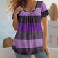 💥 Met 50% korting! 🔥 Plus-size T-shirt met plooien & kleurblokken – geruffelde hals, soepel vallend, ademend spandex, maat 1XL-5XL, 3 kleuren (paars/blauw/kaki) 👚