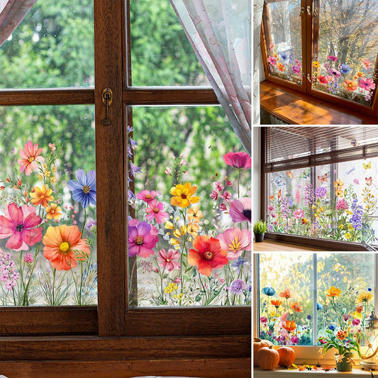 🏠🌹Kleurrijke bloemenboeket raamsticker (vrij op maat te snijden)🌿