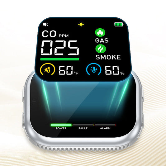 6-in-1 Gevarenmelder met LCD Scherm | CO, Gas, Rook, Temperatuur