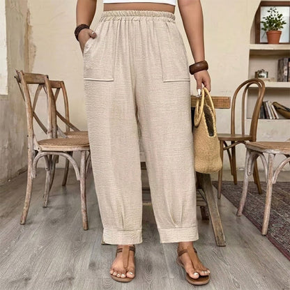 🎉【Aanbieding】👖✨Dames Losse Casual Broek | Elastische Taille | Relaxed Fit | Effen Kleuren | Polyester Mix | 1XL-5XL🧵