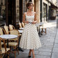 ✨👗【Aanbieding】💃Retro Stippen A-lijn Jurk | Vierkante Hals | Swing Rok✨