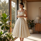 ✨👗【Aanbieding】💃Retro Stippen A-lijn Jurk | Vierkante Hals | Swing Rok✨