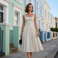 ✨👗【Aanbieding】💃Retro Stippen A-lijn Jurk | Vierkante Hals | Swing Rok✨