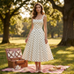 ✨👗【Aanbieding】💃Retro Stippen A-lijn Jurk | Vierkante Hals | Swing Rok✨