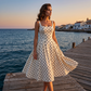 ✨👗【Aanbieding】💃Retro Stippen A-lijn Jurk | Vierkante Hals | Swing Rok✨