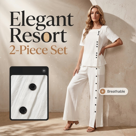 💥【LIMITED TIME 50% OFF】🔥 Resort 2-delige Set | Katoen-Linnen Ademend | Wijde Broek + Top | Verlengt & Svelt | Blauw/Kaki/Wit | S-3XL