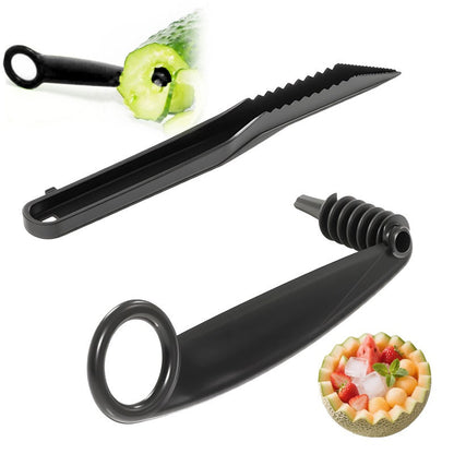 💥【LIMITED TIME 50% OFF】🔥 Fruit & Groente Snijset | Spiraalmes + V-vorm Mes | 3mm RVS | Ergonomische Antislip Grip | Decoratie Gereedschap