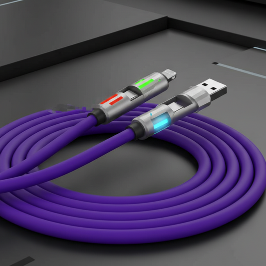 💥【LIMITED TIME 50% OFF】🔥 4-in-1 LED Oplaadkabel | Meerdere Connectoren | Superchip Snel Laden | Dynamisch Lichteffect | Zinklegering + Siliconen | Paars/Grijs