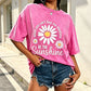 Vintage Gewassen Madeliefje Print Loose Fit T-Shirt voor Dames