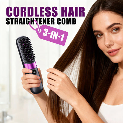 💥【LIMITED TIME 50% OFF】🔥 3-in-1 Draadloze Haarstijlkam | 4 Temperaturen | Keramische Coating Anti-Pluis | Anti-Brand Tanden | USB-C Opladen | Beige/Zwart-Paars