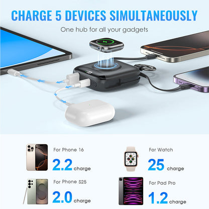 💥【LIMITED TIME 50% OFF】🔥 10000mAh Magneet Snellaad Powerbank | 22.5W Output | 5 Apparaten Tegelijk | Ingebouwde iOS & USB-C Kabels | Sleutelhanger Ontwerp | Zwart/Paars/Roze/Blauw