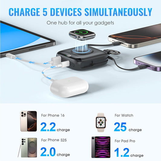 💥【LIMITED TIME 50% OFF】🔥 10000mAh Magneet Snellaad Powerbank | 22.5W Output | 5 Apparaten Tegelijk | Ingebouwde iOS & USB-C Kabels | Sleutelhanger Ontwerp | Zwart/Paars/Roze/Blauw