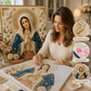 💥【LIMITED TIME 50% OFF】🔥 Christelijke Diamond Art DIY Hanger | Rozenkrans/Heilige Duif/Gouden Genade/Lelie Maria | HD Canvas + Parels | Stressverlagend Knutselen | Geloofscadeau