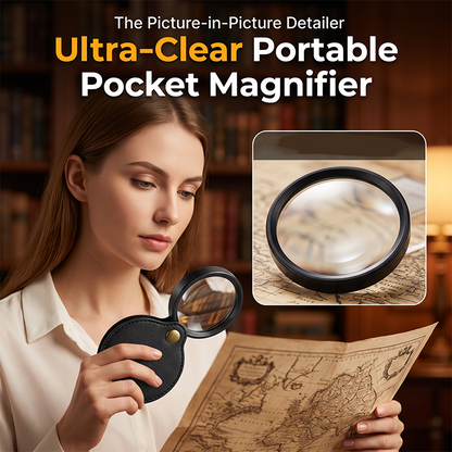 💥【LIMITED TIME 50% OFF】🔥 15x HD Draagbaar Zakvergrootglas | 360° Draaibare PU Leren Beschermhoes | Stof- & Krasbestendig | Ultralicht 60g Opvouwbaar | Perfect voor Menu’s/Medicijnflesjes/Kaarten