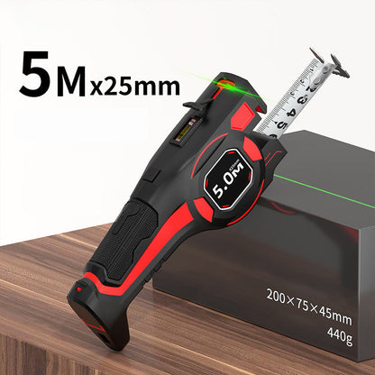 💥【LIMITED TIME 50% OFF】🔥 Rolmaat met Laser | Dubbele Groene Lasergeleider | Automatisch Vergrendelen | Ingebouwde Waterpas | Type-C Oplaadbaar | 5m Koolstofstalen Band | Zwart ABS+TPR Valbescherming