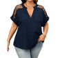 💥【50% OFF】🔥 Plus-size V-hals Paillettenblouse | Hartvormige Pailletten Mouwen | Slankmakende V-hals | Lichtgewicht Chiffon | Maat 0XL-5XL | 4 Kleuren: Zwart/Koningsblauw/Jujube/Navy | Van Dag tot Avond 👗