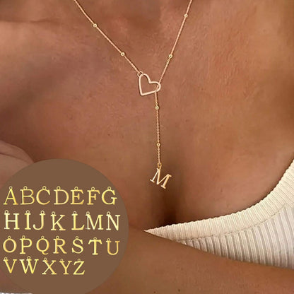 💥 Met 50% korting! 🔥 Y-vormige ketting met initiaal – roestvrij staal, hollow heart connector, A-Z letterkeuze, goud/zilver, strak metaal of strass, verlengt halslijn, dagelijks draagbaar 💎