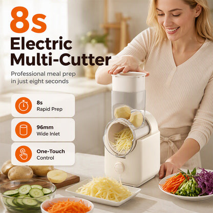 💥 Met 50% korting! 🔥 8S elektrische multi-cutter – 7500 RPM, 96mm invoer, snijdt groenten/fruit in seconden, ABS+stalen mes, standaard/premium uitvoering, gebroken wit, ideaal voor salades/friet/roerbak 🥗