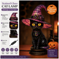 💥 Met 50% korting! 🔥 Gotische Halloween-heksenkat tafellamp – glas-in-lood-look, warme gloed, hars, antiekbrons, inline-schakelaar, 25×25 cm, zwart, perfect voor nachtlampje/decoratie 🐱