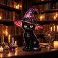 💥 Met 50% korting! 🔥 Gotische Halloween-heksenkat tafellamp – glas-in-lood-look, warme gloed, hars, antiekbrons, inline-schakelaar, 25×25 cm, zwart, perfect voor nachtlampje/decoratie 🐱